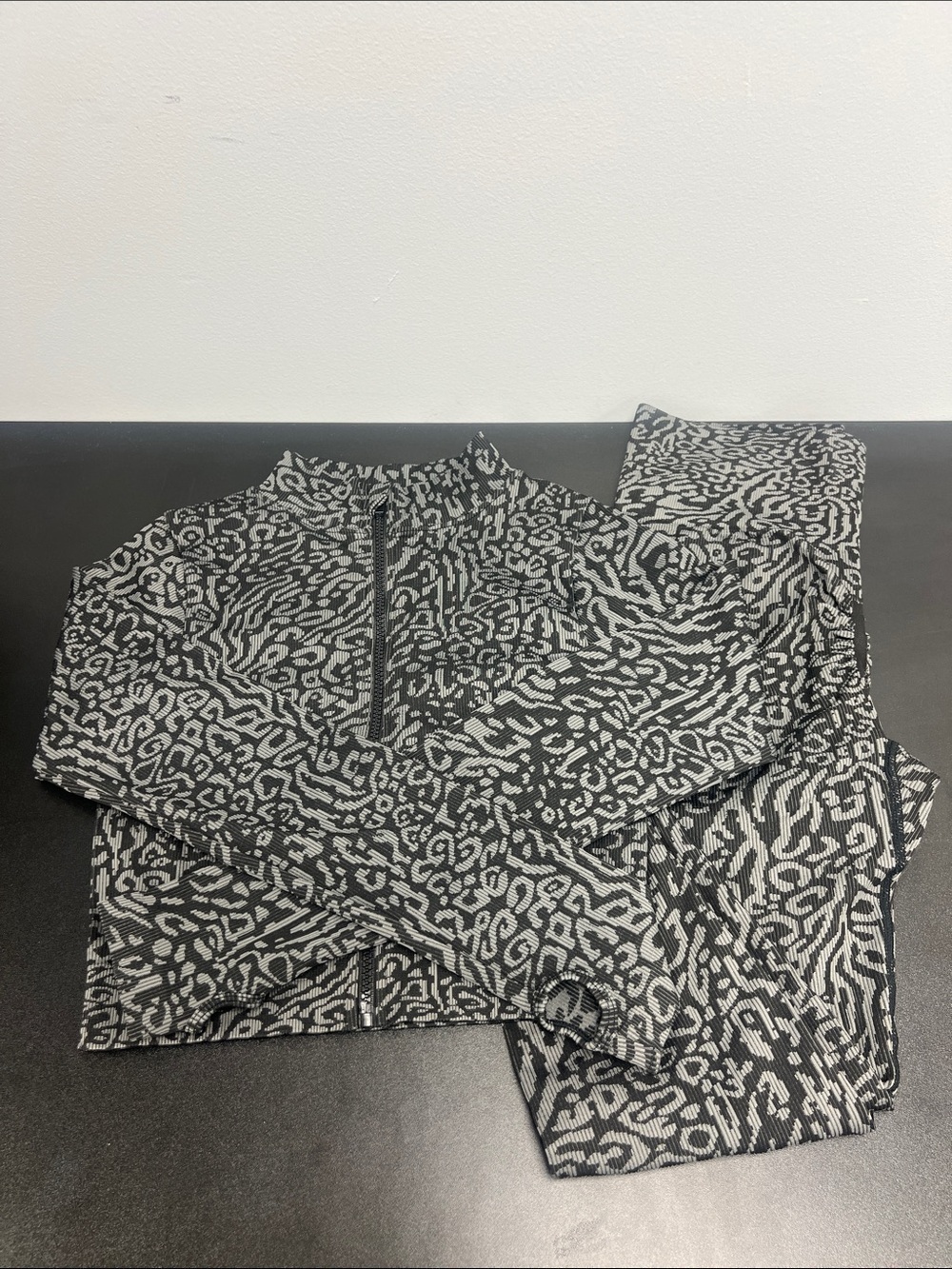Black and White Animal Print Quarter-Zip Top